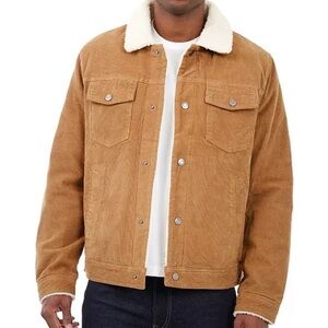 Lucky Brand Corduroy Trucker Jacket Men’s Small Faux Shearling Lined Honey Brown